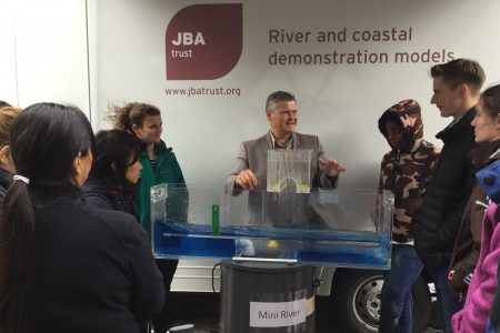 University students learn how to use physical models to explain flood risk
