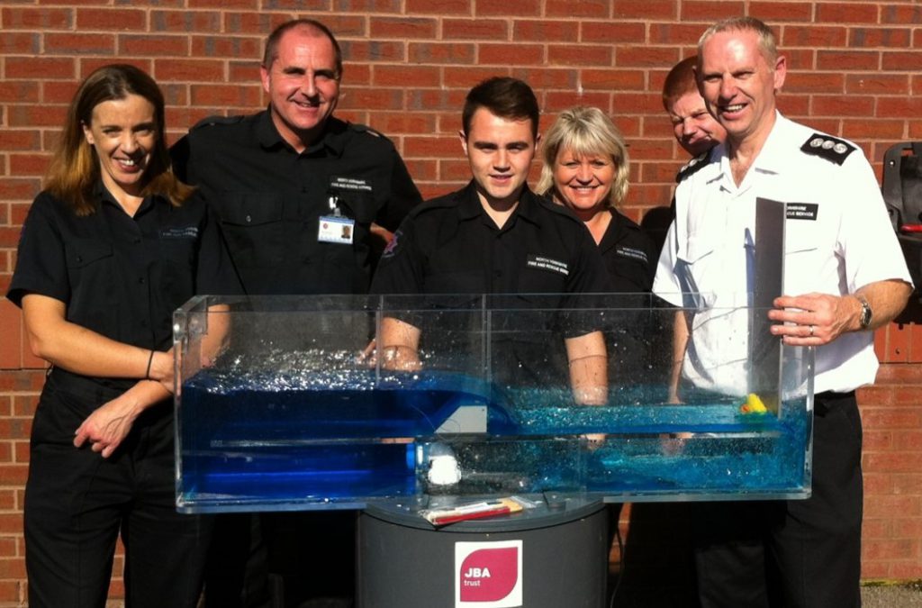 The North Yorkshire Fire and Rescue Service using the mini-flume to raise awareness of water safety.